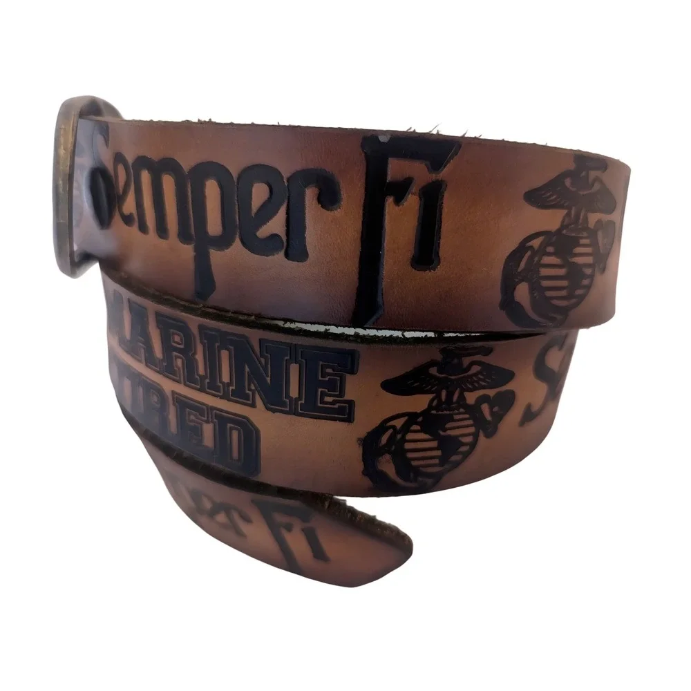 NWT! USMC Retired Semper Fi Brown Leather Belt Made in USA Sz 30 US Marine Corps